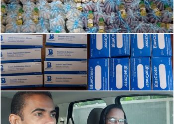 Wilfredo y su esposa Amilka donan mil guantes de protección y alimentos para decenas de familias en Ocoa