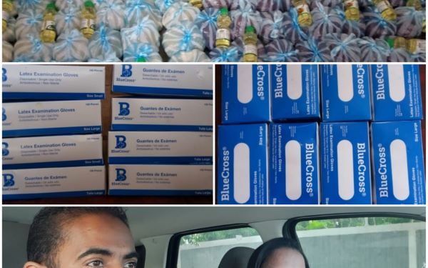 Wilfredo y su esposa Amilka donan mil guantes de protección y alimentos para decenas de familias en Ocoa