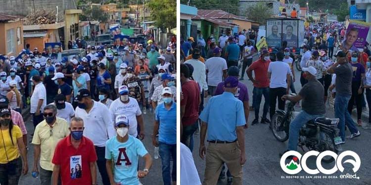 Políticos rompen el distanciamiento social por campaña electoral en Ocoa