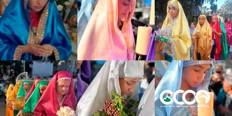 Adolescentes desfilaron vestidas de Virgen por la Paz Mundial y protección de la Madre Naturaleza