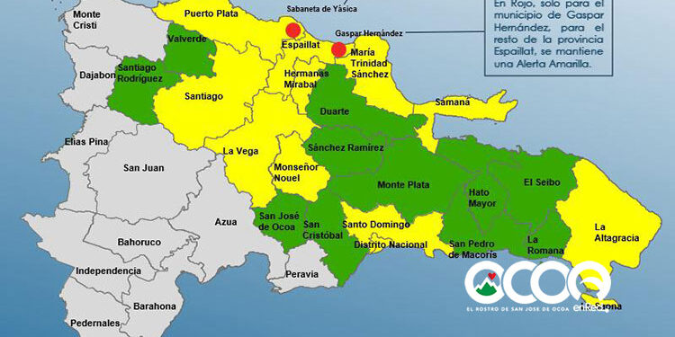 El COE coloca nuevamente en alerta verde la provincia de San José de Ocoa por lluvias