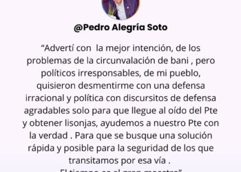 Pedro Alegría reitera advertencias sobre fallas en la circunvalación de Baní y llama a intervención urgente